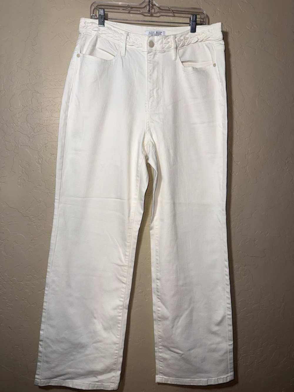 Judy blue wide leg white denim with braided waist band size 16w.